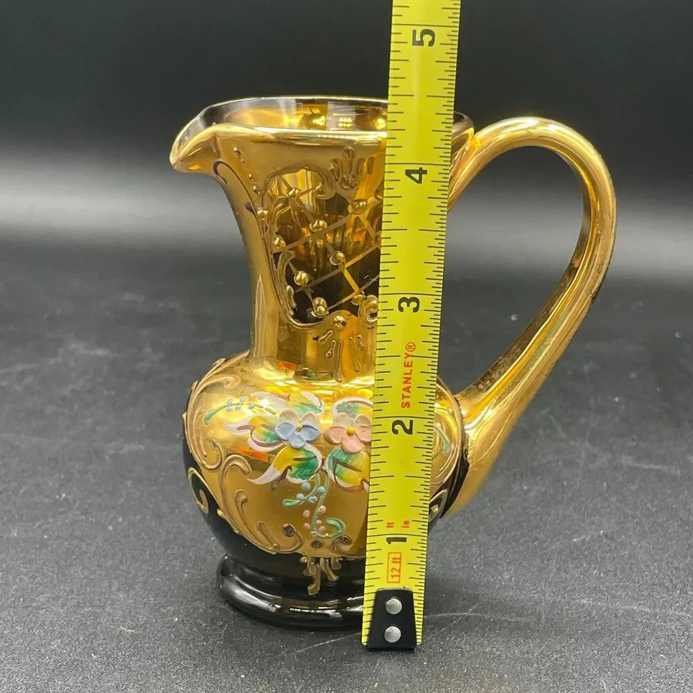 Vintage Jayimp Italian Imports Amber Gold Hand Painted Miniature Pitcher 4